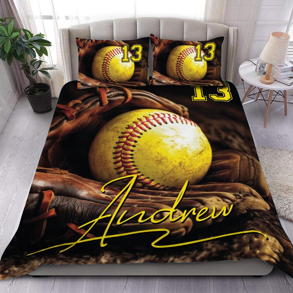 Softball Bedding Set Twin Size, Sports Quilt Gifts Comforter Sets for Boys Bedroom Decor, 3 Pcs (Softball 15)