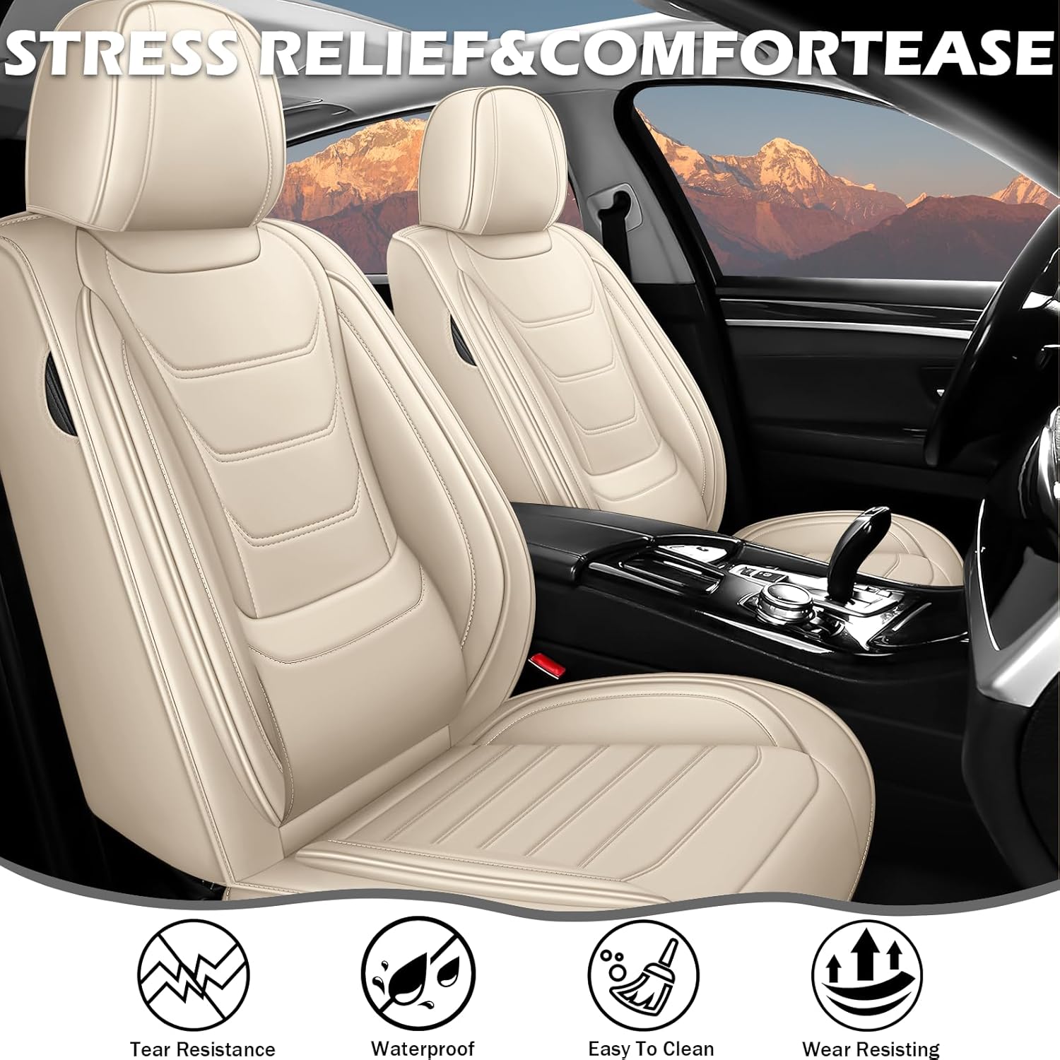 Car Seat Cover for BMW 328i Seat Covers 2010-2016 2023, Nappa Leather Car Seat Covers Full Set,Tear-Resistant & Waterproof Seat Covers for Cars(2 Seats Standard/Beige)