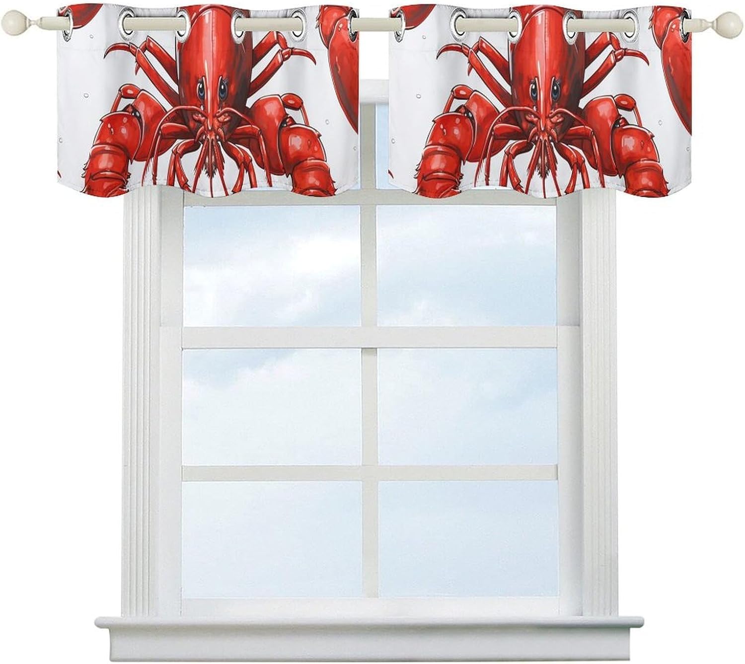 Red Lobster Print Valance for Windows, 2 Pack Kitchen Curtains Modern Home Decor, Soft Blackout Window Curtains for Living Room & Bedroom, 18 X 52 Inch