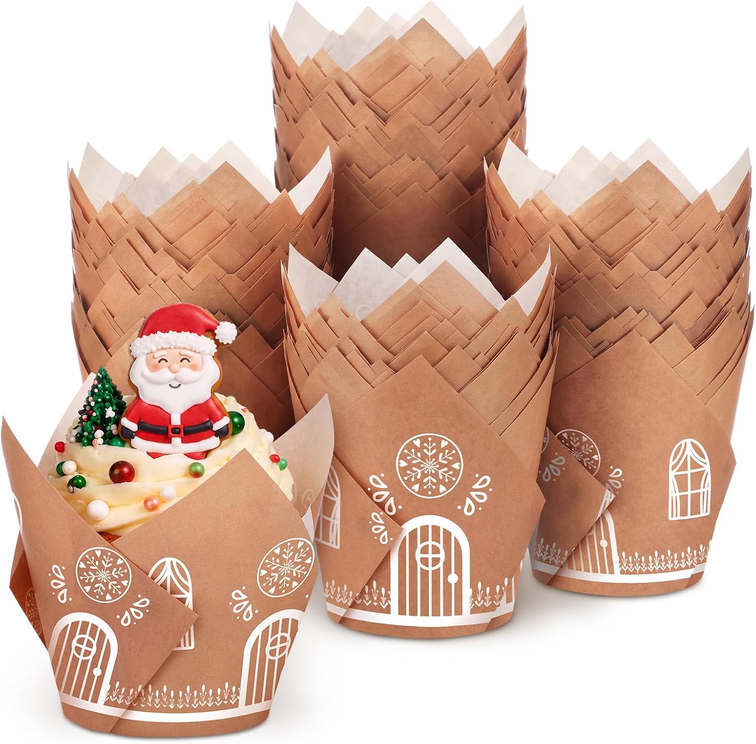 Hushee Pastel 200 Pcs Christmas Tulip Cupcake Liners Gingerbread Design
