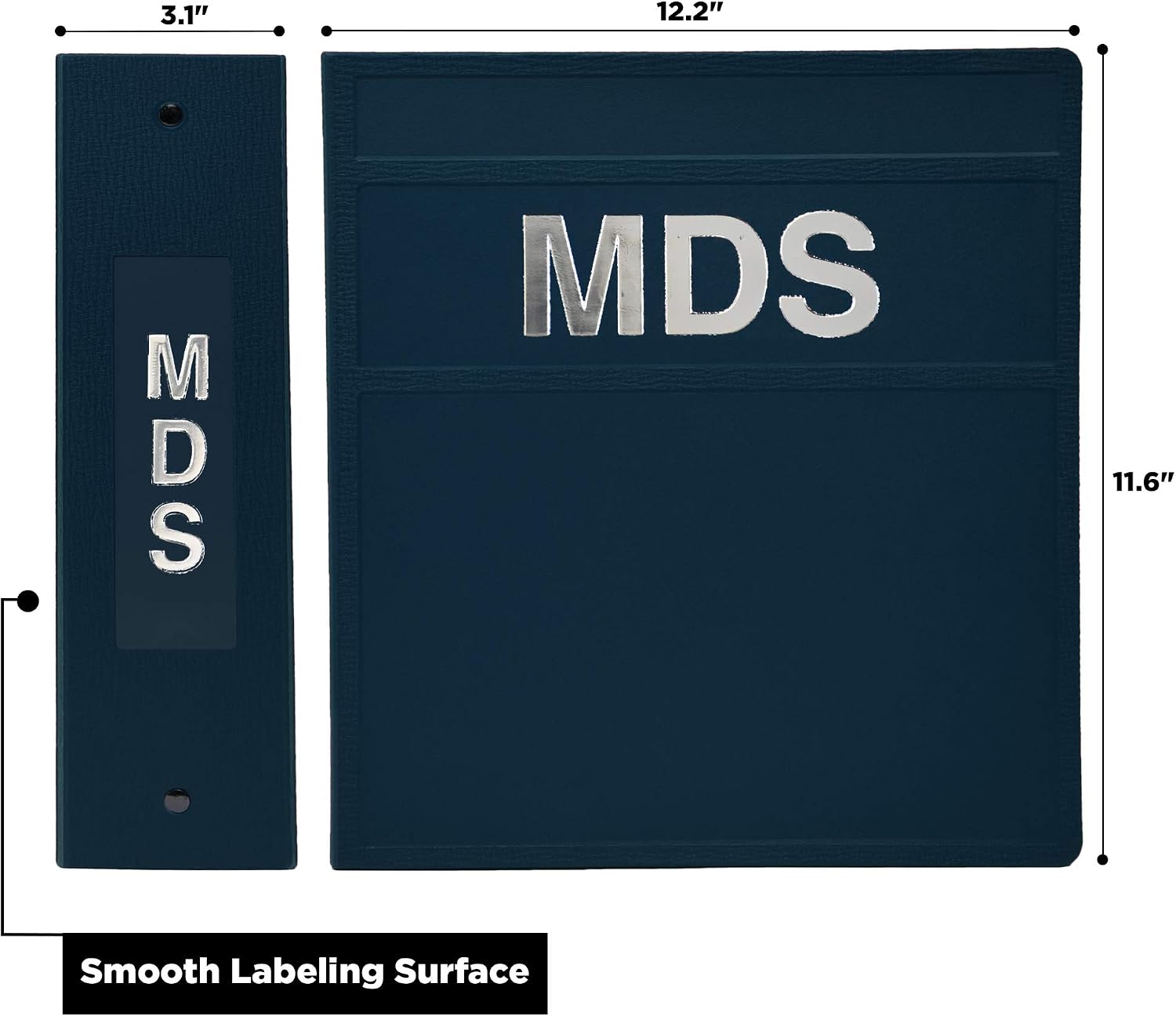 Carstens 3-Inch Heavy Duty Round Ring Binder for Minimum Data Sets (MDS) – Side Opening, Navy Blue, Durable Plastic Covers, No-Gap Rings, No Pockets, Holds 400 US Letter Sheets, Made in USA (1852-3R)