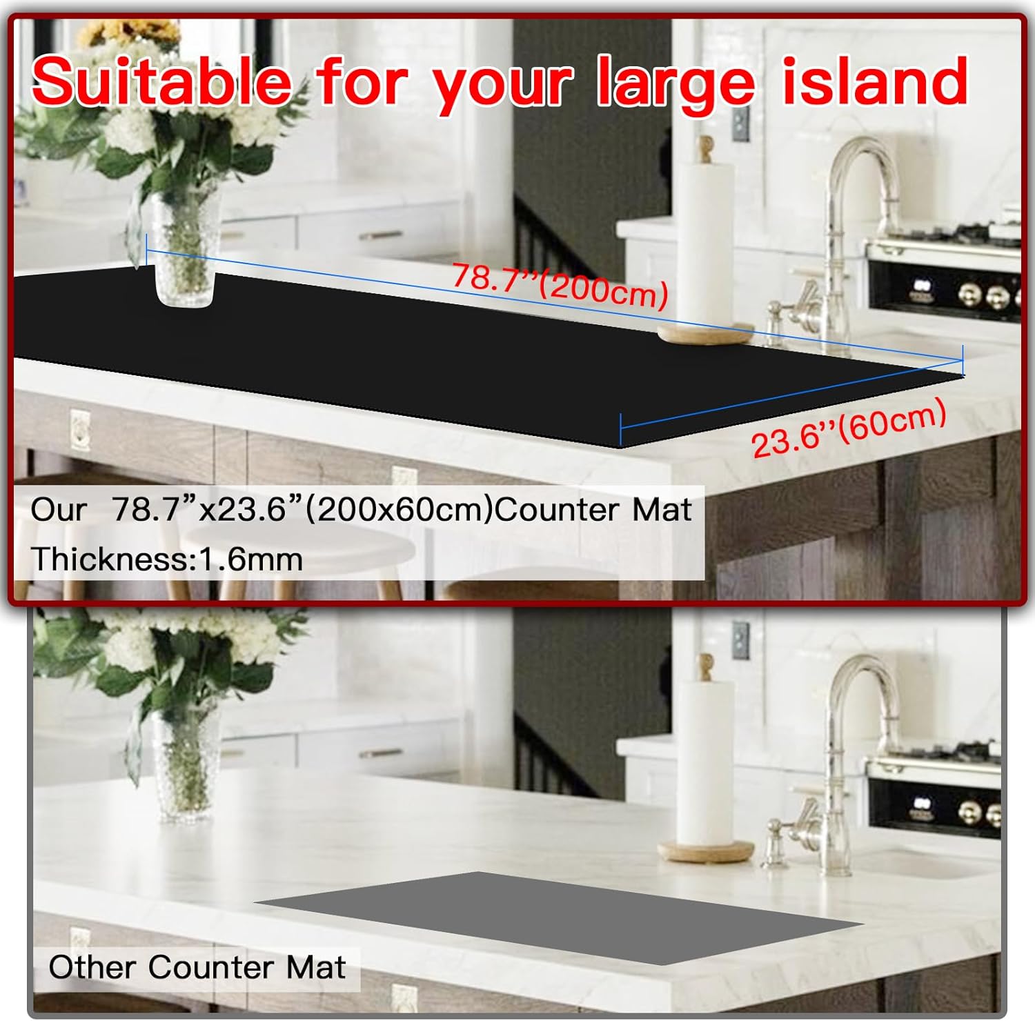 78.7”x23.6”(200cmx60cm) Heat Resistant Mat for Countertop, Silicone Mats for Kitchen Counter, Extra Large Counter Mat, Nonslip Mats for Crafts Countertop Protector, Black Black 78.7"L x 23.6"W
