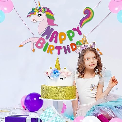 Miniatura 4 de Cartel y decoraciones de fiesta de cumpleaños con temática de unicornio