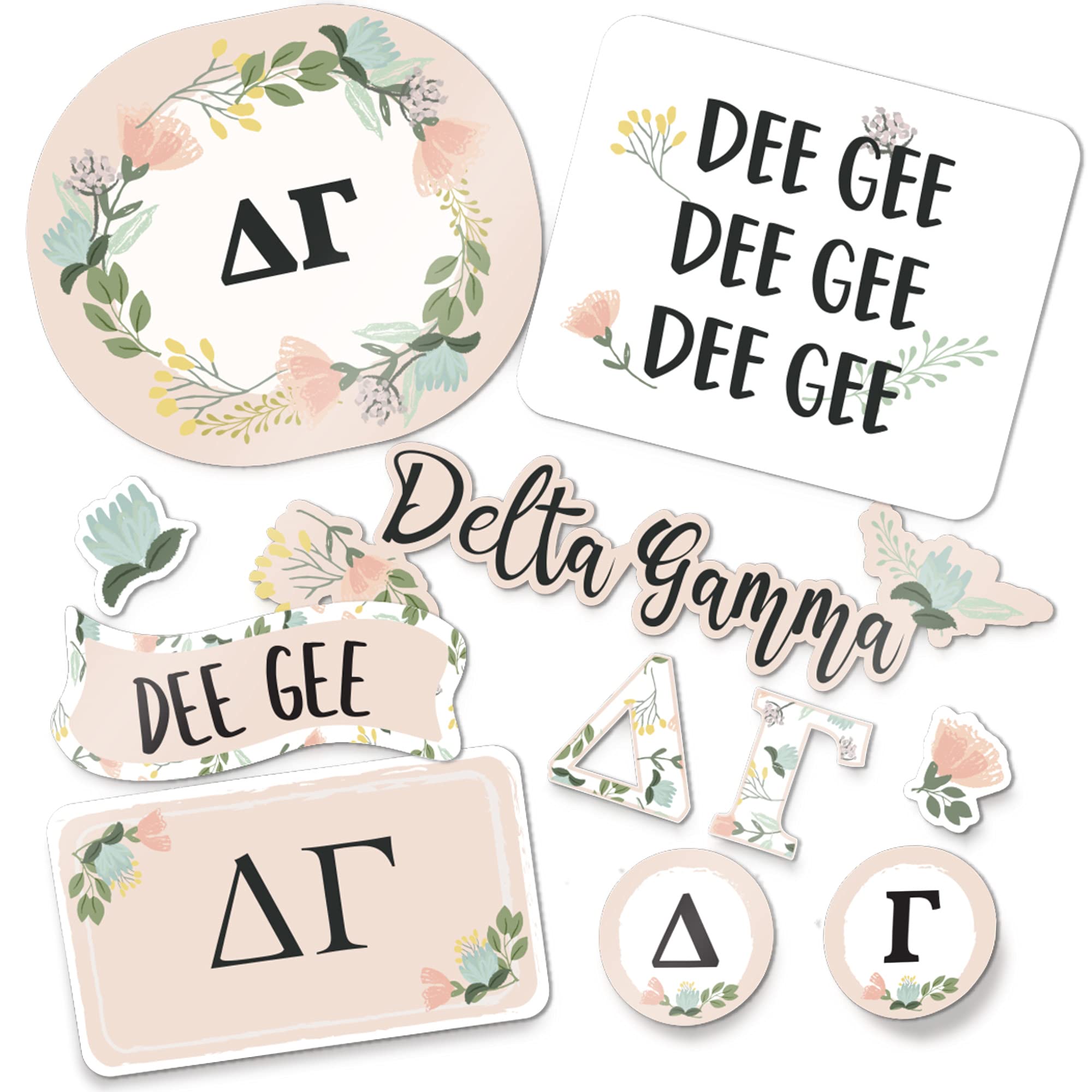 Adhesivo Delta Gamma para portátil con diseño floral elegante