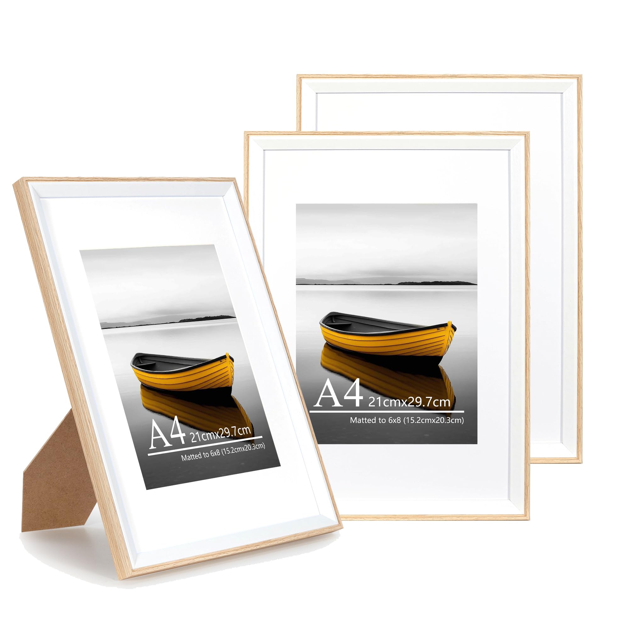 Baoee A4 white Picture Frame with 6x8 Mount,Set of 3,photo frame with acrylic glass, A4 Frame,Poster Frame, certificate frame,Wall Mountable