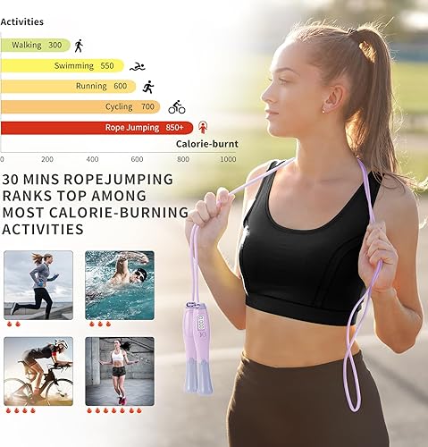 Miniatura 2 de Cuerda de saltar con contador  Saltar sin cuerda inalámbrica para entrenamiento de fitness  Cuerda de velocidad con mango digital para ejercicios