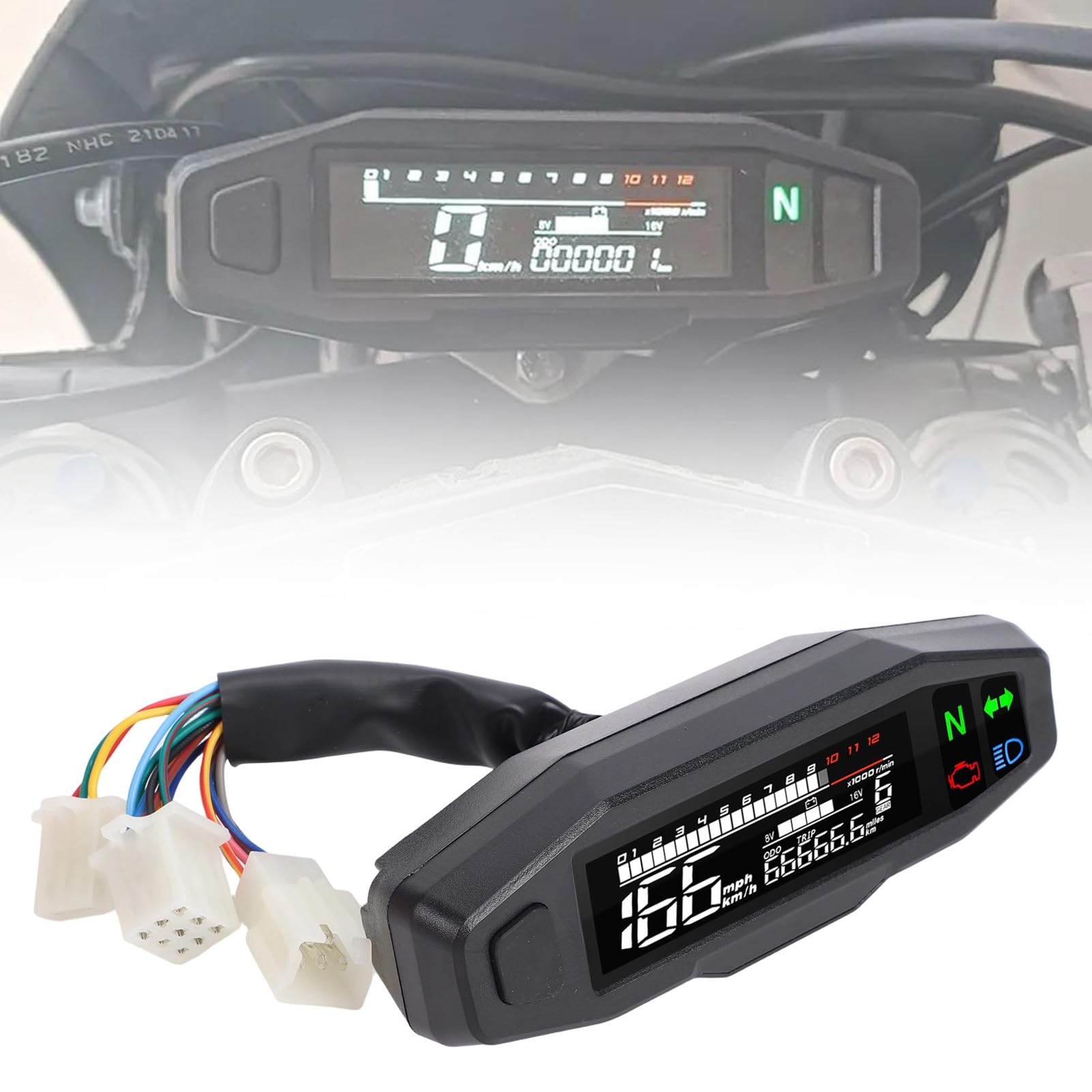 Velocímetro de motocicleta 6 marchas 12000 RPM, odómetro LCD universal MPH Km/h