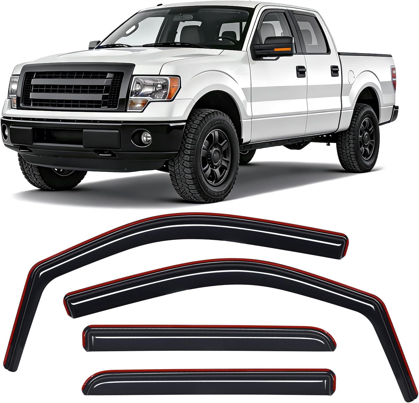Nilight in Channel Window Visors for Ford F150 2009-2014 Crew Cab, Smoke Rain Guards, Clip-On Installation, Wind Deflectors for Sun Rain Ventilation-4PCS