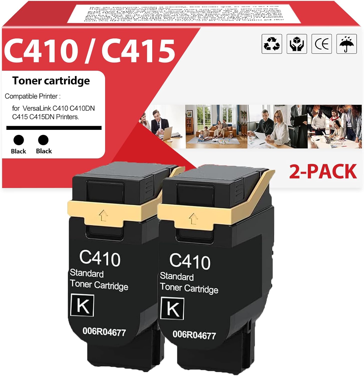 C410 Black Toner Cartridge 006R04677 Toner Cartridge Works for VersaLink C410 C410DN C415 C415DN Printers (2-Black)