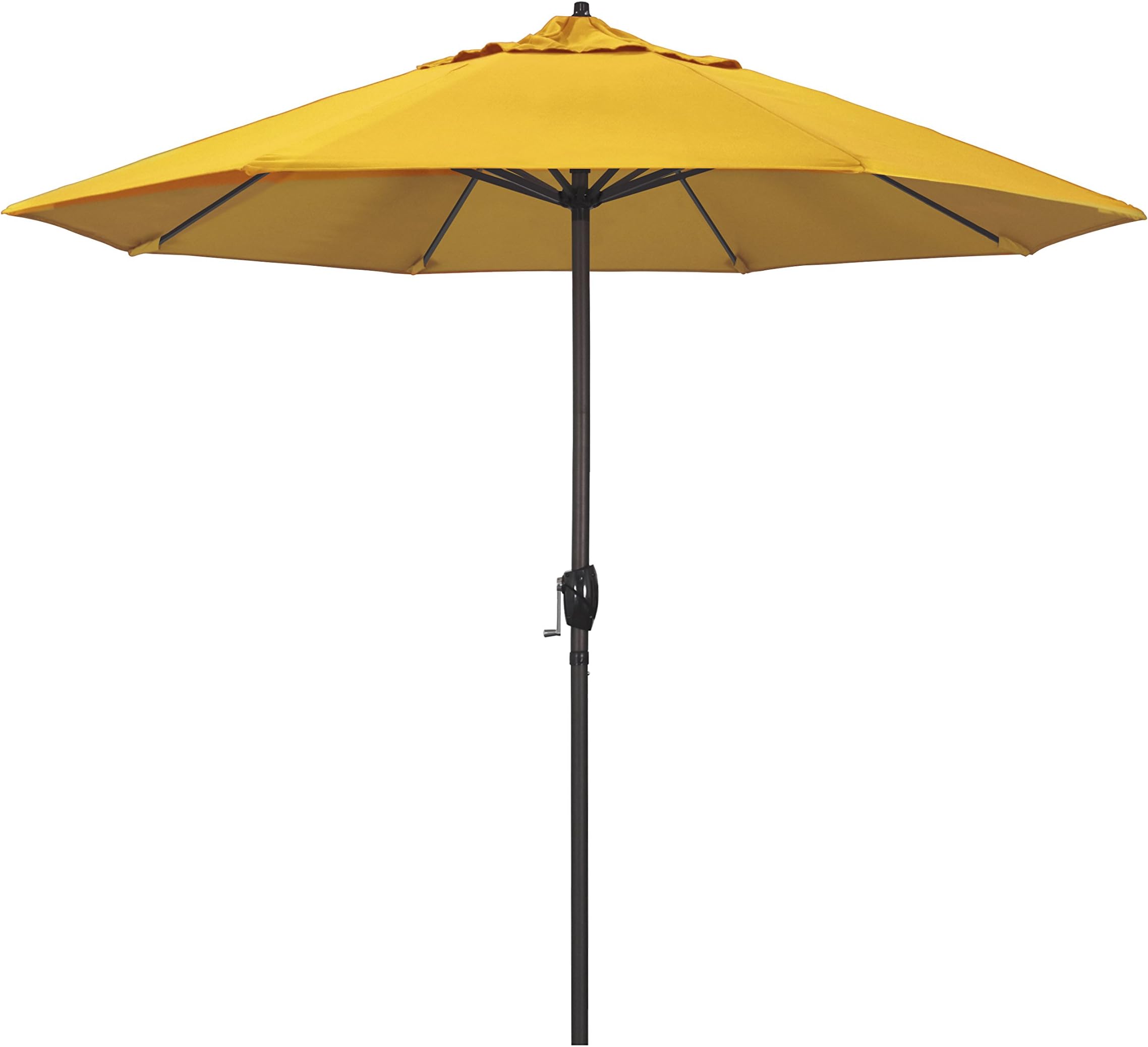 California Umbrella 9' Rd Sunbrella Aluminum Patio Umbrella, Crank Lift, Auto Tilt, Bronze Pole, Sunflower Yellow