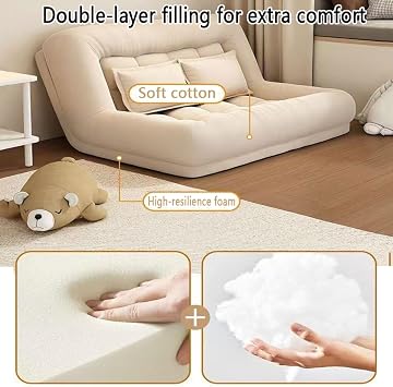 Folding Sofa Bed Floor Loveseat Sofa Bed Tatami With Adjustable Backrest Lazy Folding Chair Foam Accent Floor Sofa Lounge Recliner Sleeper Sofa for Living Room Bedroom & Office Beige-120cm
