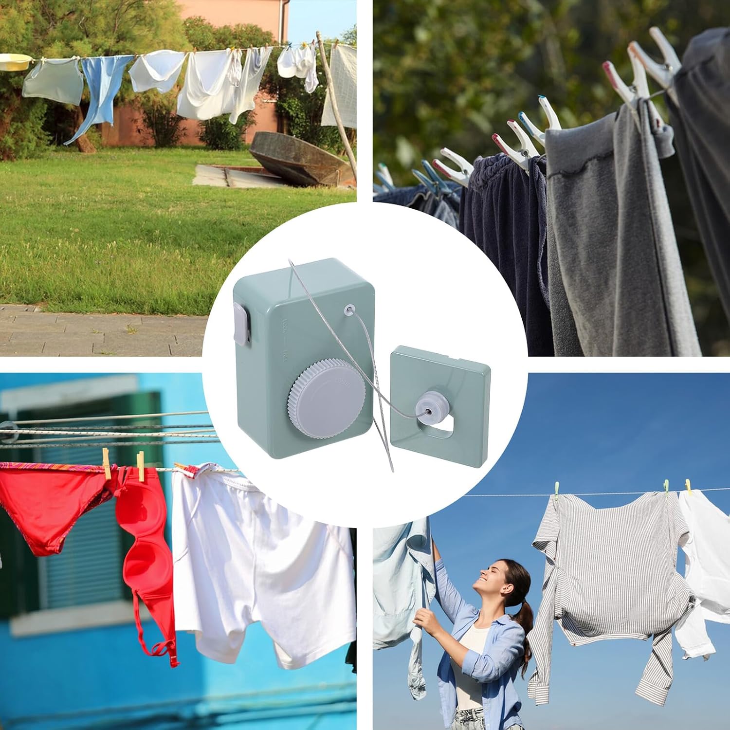 Retractable Clothesline Rope 4.2m Telescopic Steel Wire Adjustable Wall-Mounted Drying Line for Indoor Outdoor Laundry and Camping