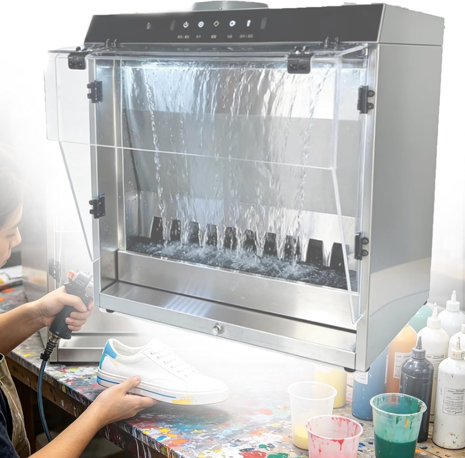 Professional Airbrush Spray Booth Kit with Water Curtain and Extraction Filter, Ideal for Model Making, Cake Decorating, Nail Art, Pottery & Craft Projects