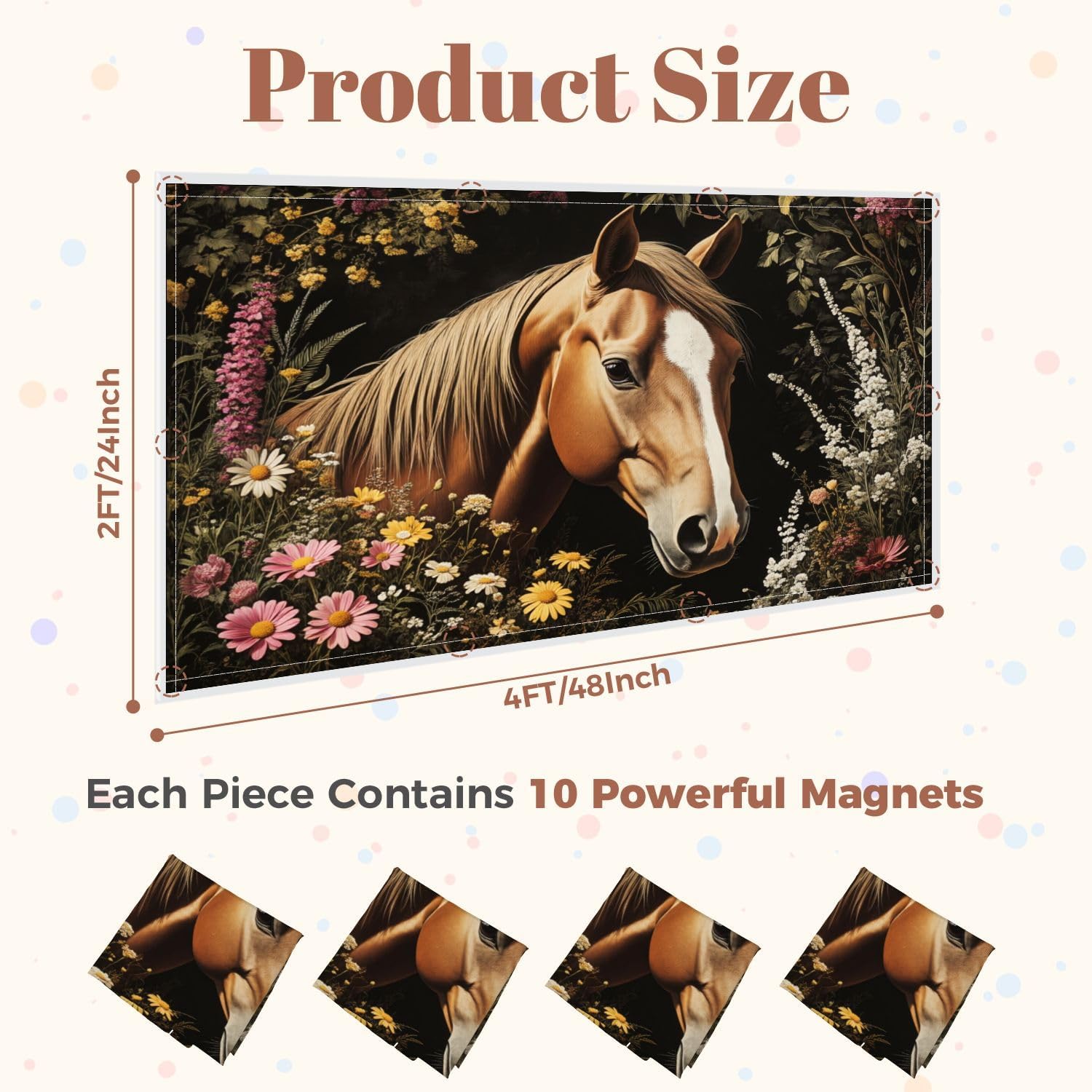 4 Pcs Fluorescent Light Covers for Ceiling Lights William Style Horse Linen Canvas Retro Animal Flowers Living Room Magnetic Decorative Shade Filters 4x2 ft for Classroom Office Hospital Decor