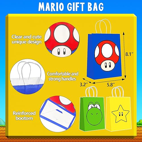 Miniatura 6 de Recuerdos de fiesta de cumpleaños para niños, suministros de fiesta de cumpleaños de Super Bros, incluye máscaras de fieltro, calcomanías, llaveros