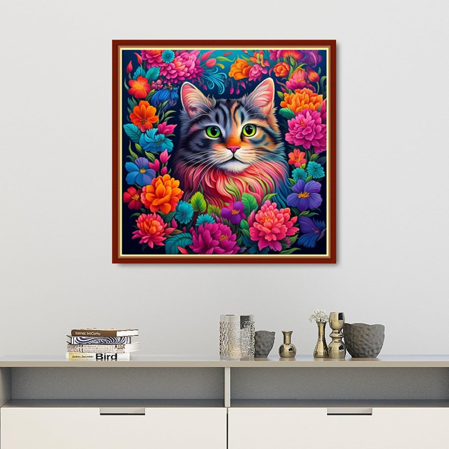 Findvoor Stamped Cross Stitch Kits for Beginners Full Range of Cross Stitching Embroidery Pattern for Adults, 11CT DIY Needlepoint Embroidery Starter Kits-Flower Cat 17.7x17.7 inch