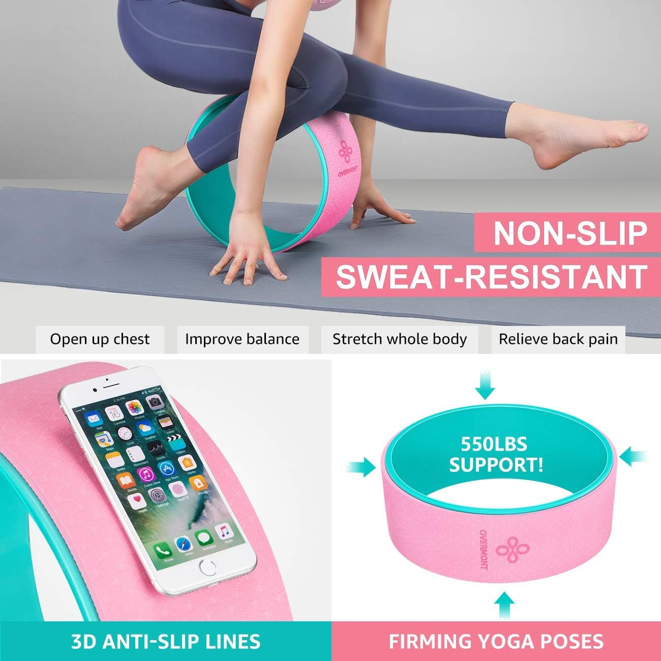 Overmont 5-in-1 Set, 1 Yoga Wheel for Back Pain- 13x 5in, 2 EVA Foam Yoga Blocks with Strap, 1 Extend Ring Premium Back Roller for Yoga Pose Backbend Stretching Pilates Meditation : Sports & Outdoors