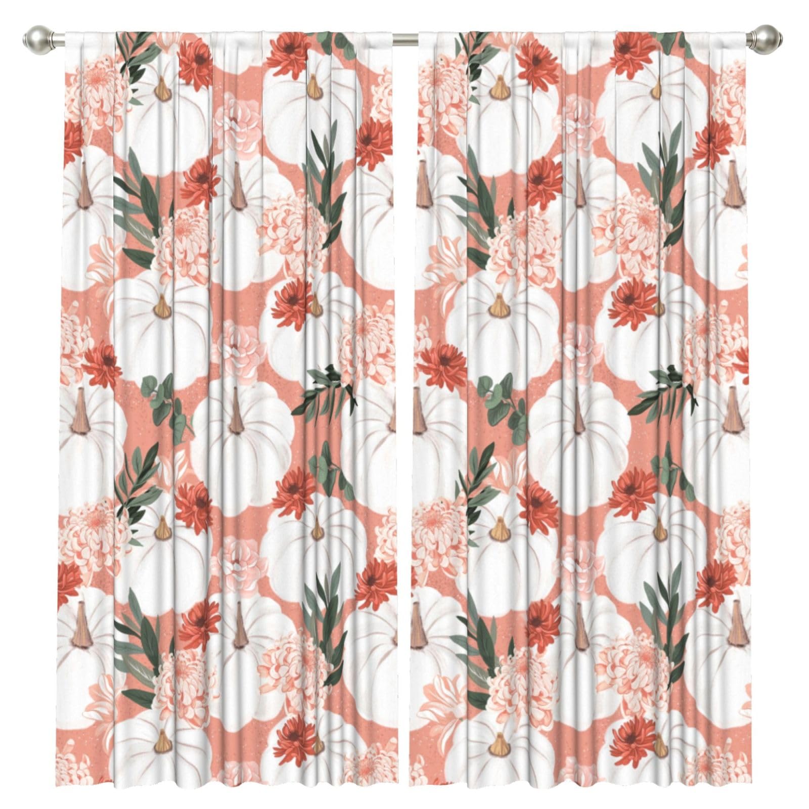 InOmak Pumpkin Thanksgiving Pink Dahlia Flower Autumn, 2 Panels Window Curtains 52 x 84 Inch Blackout Curtains for Living Room Bedroom