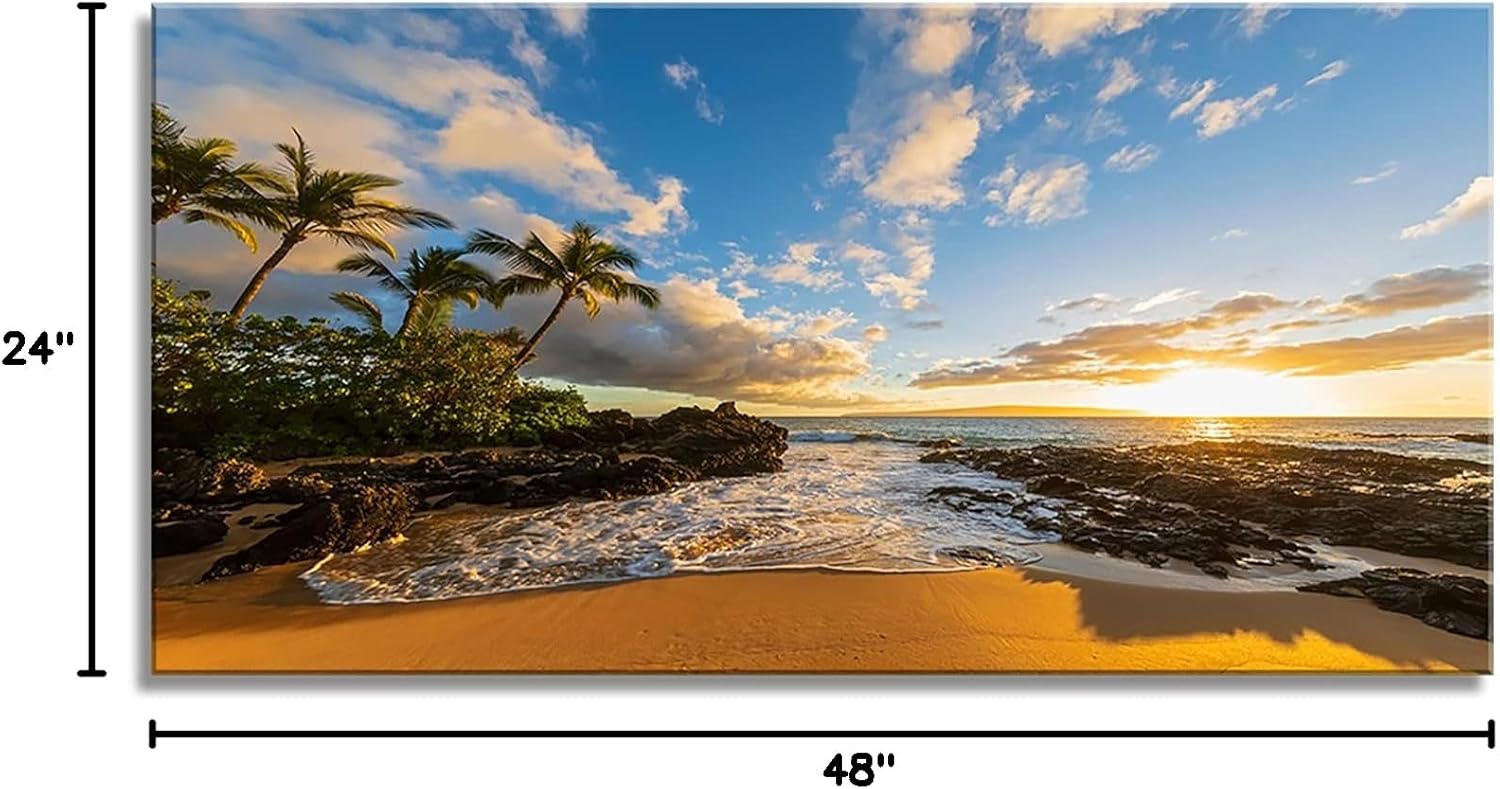 DZL Art S75462 Large Beach wall art Secret Beach at sunset, Maui, Hawaii Canvas Wall Art For Living Room Decoration Nature Picture Canvas Prints Painting for for Office Wall Decor Home Decorations - Image 9