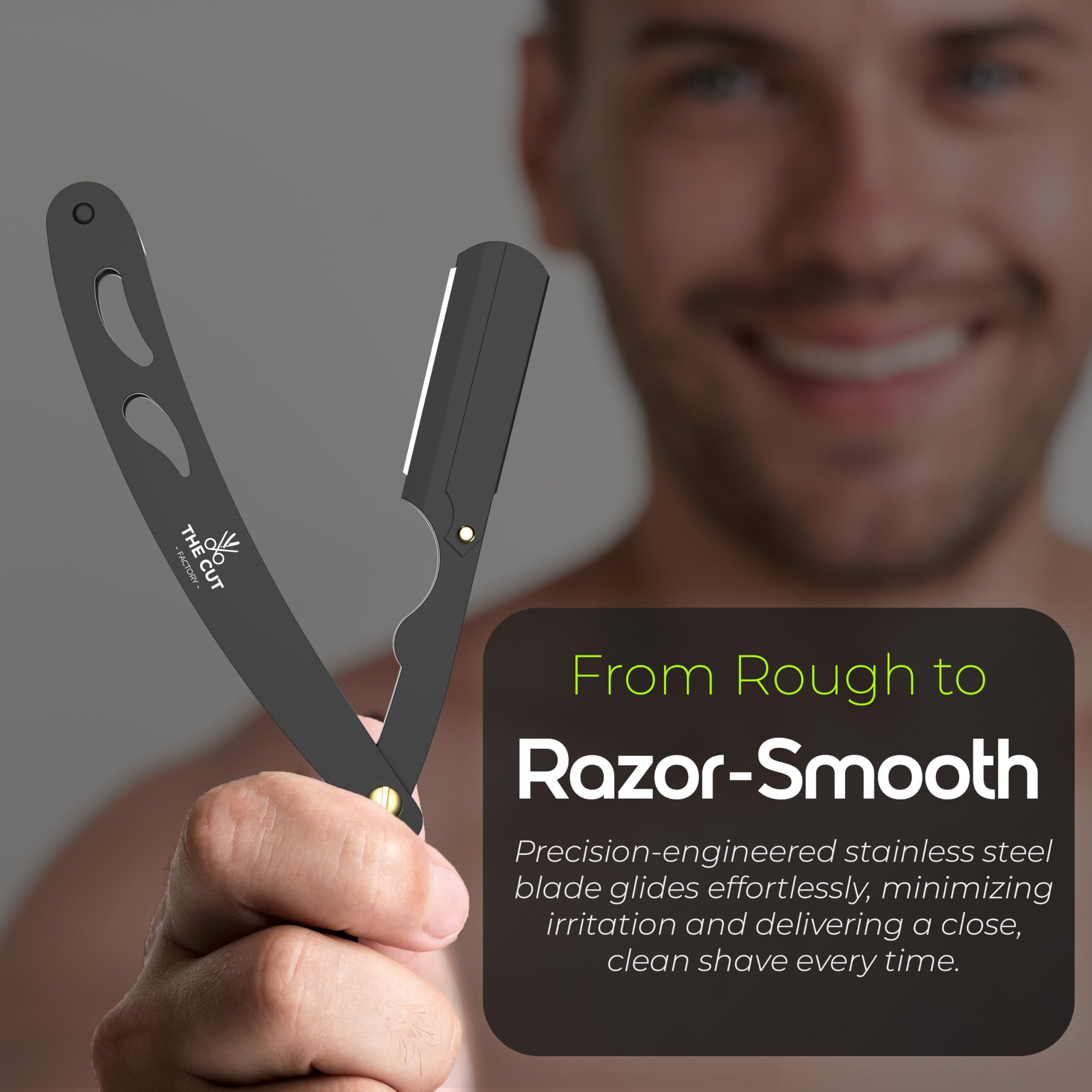 The Cut Factory Exquisita Line - Navaja de afeitar para hombre con cuchillas ultraafiladas de un solo filo, revestimiento negro mate, con bolsa de piel y caja de regalo