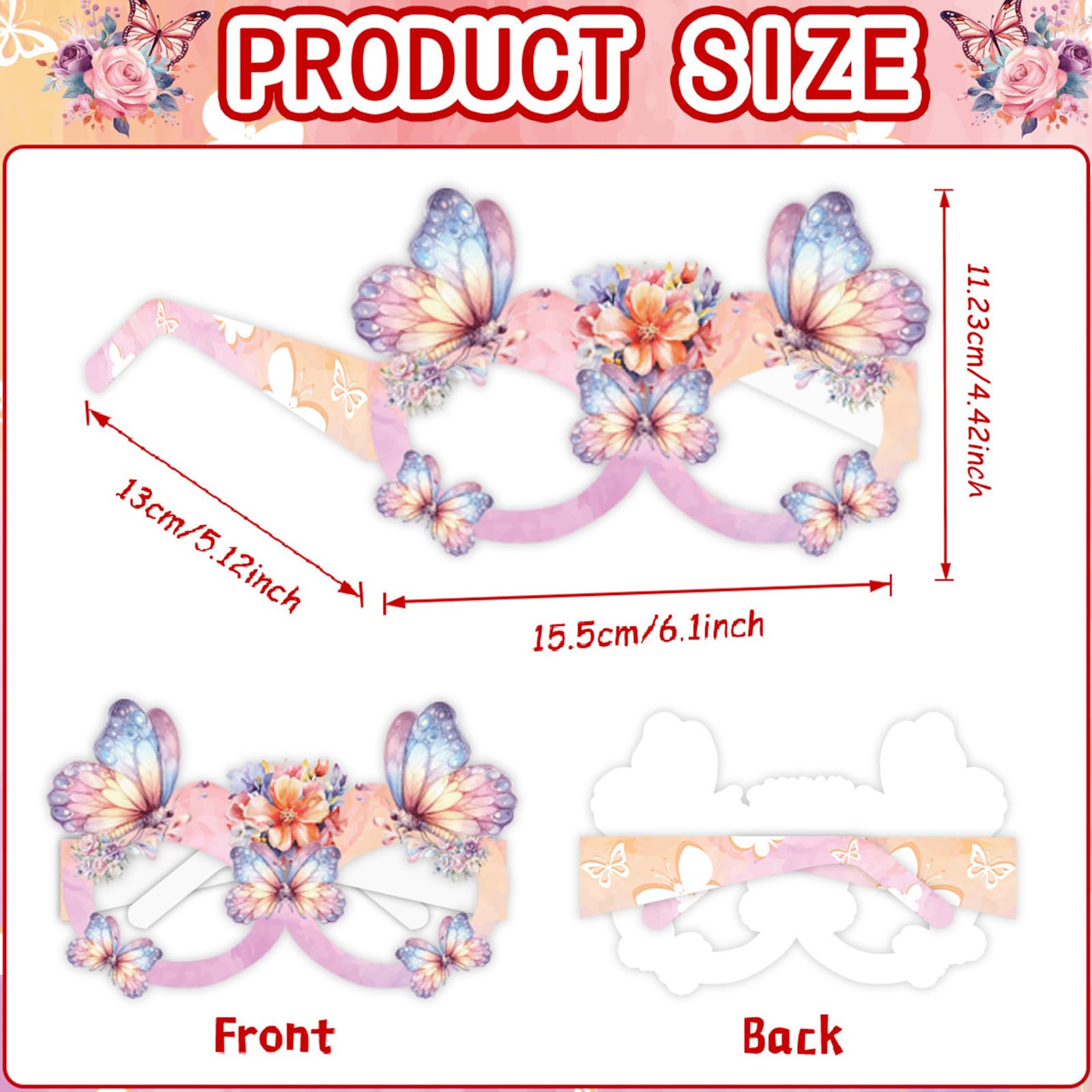 KASESSS 14 Pcs Butterfly Party Glasses, Paper Funny Glasses, Party Glasses for Kids, Colourful Butterfly Theme Novelty Glasses, Party Decorations for Adults Kids Fancy Dress Costume Photo Booth Props - Image 2