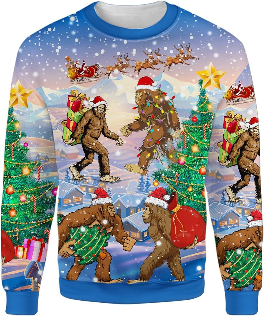 All Over Print Christmas Cowboy Sweatshirt - Fake Ugly Christmas Sweater