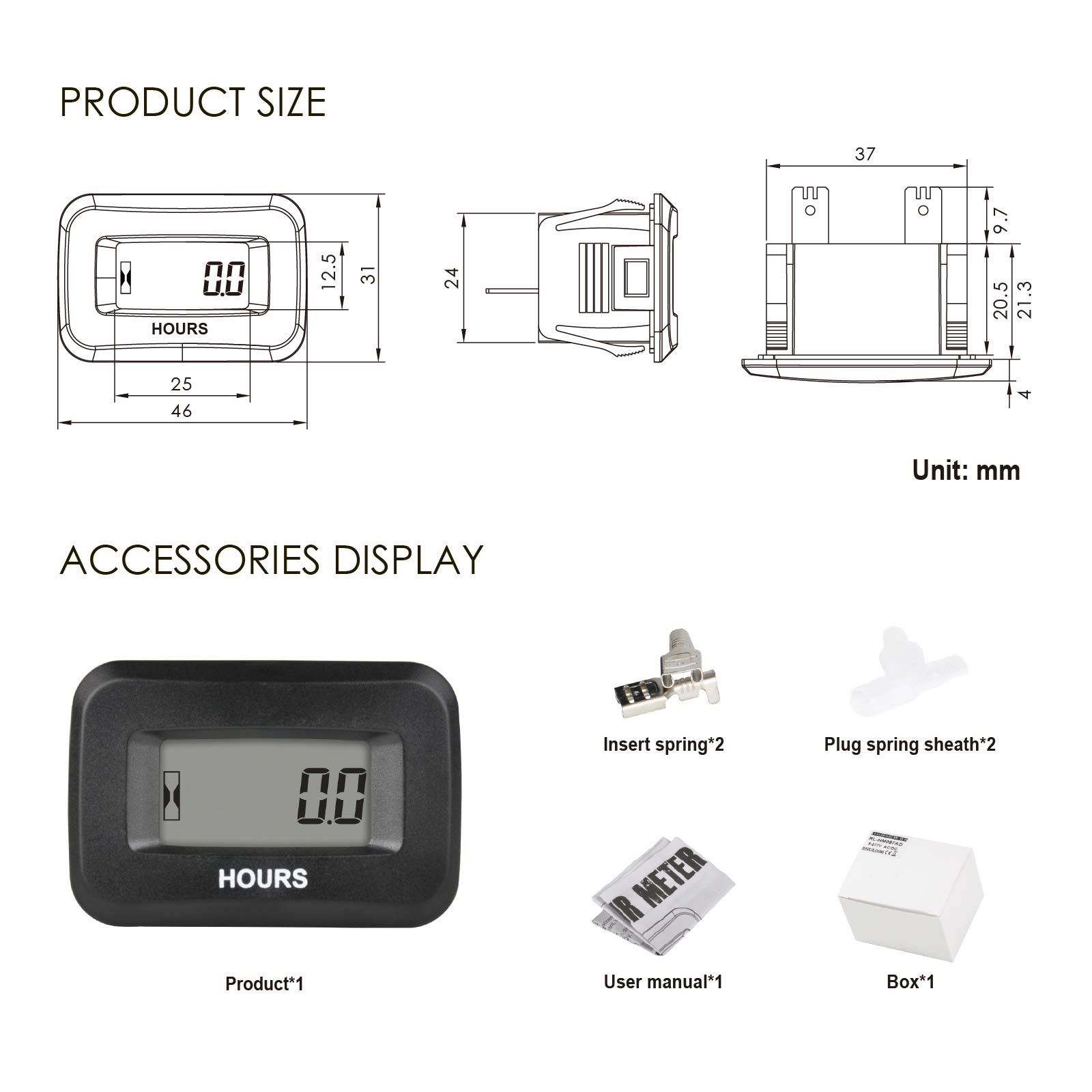 Jayron Contaore LCD Digitale AC/DC da 5V a 277V,Timer per il Conto alla Rovescia,Memorizzazione dei dati per Generatore di Trattori Tosaerba ZTR Rondella auto Club Compressore Motore ATV Marino