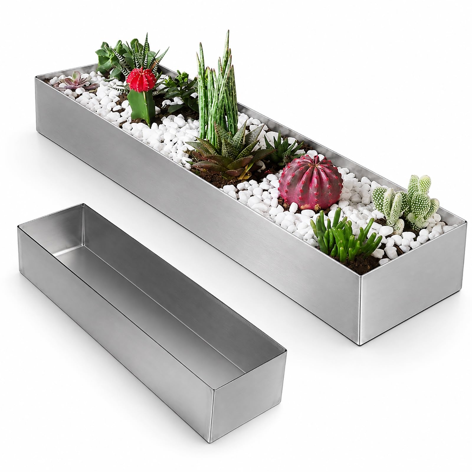 Fioriera in acciaio inox, vassoio rettangolare in metallo, finestra 201 per piante grasse, erbe, scrivania, bagno, cucina organizer
