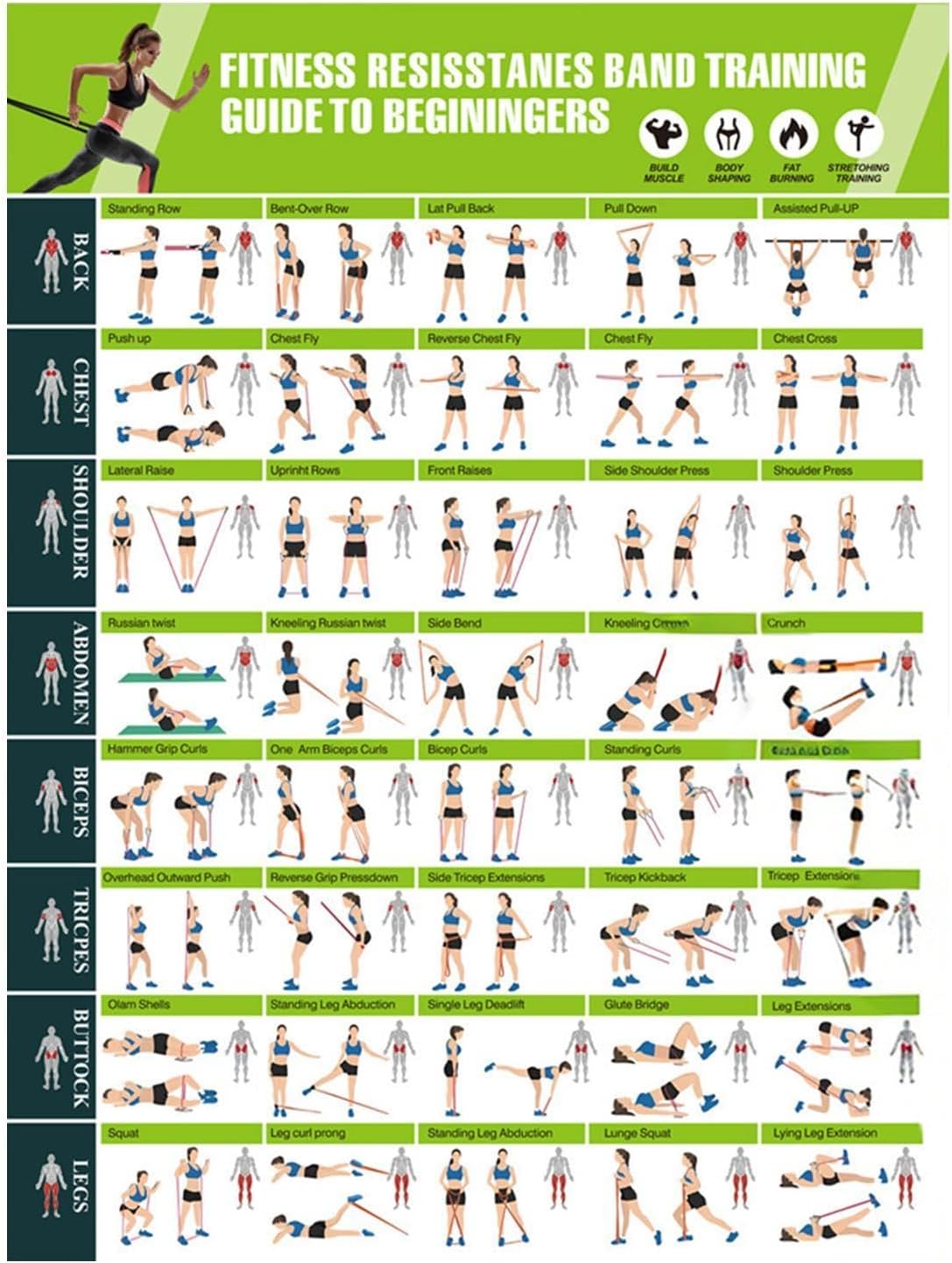 Plakaty treningowe do domowej siłowni 42,8 x 57,4 cm opaska oporowa dekoracja przewodnika | Domowa siłownia znaki dla dorosłych rodzina przyjaciele siła fitness kulturystyka sport sportowcy podróże poranek