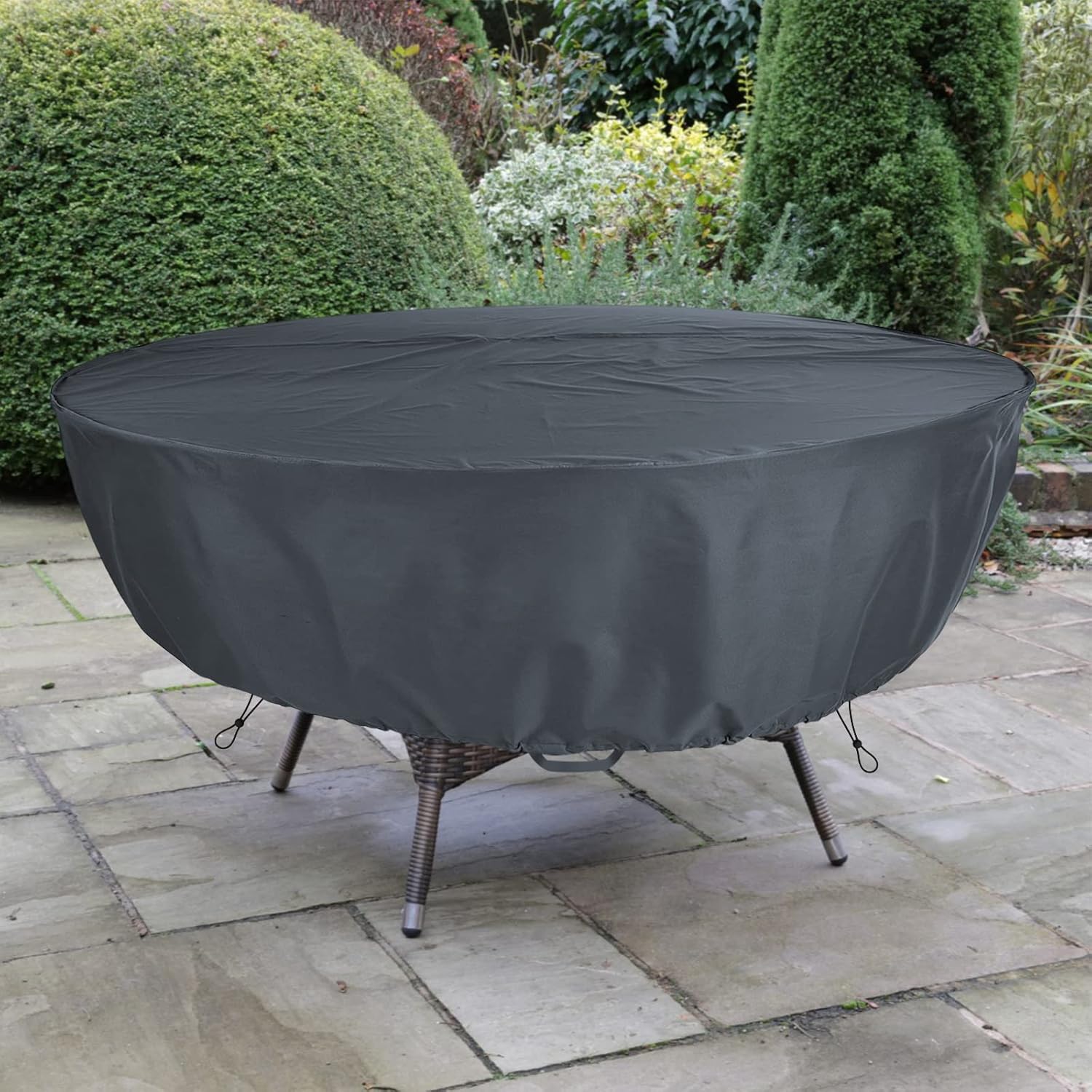 Round Table Cover, Suitable for 64-Inch Diameter Patio Round Table, Grey Thick Anti-Tearing Double Layer Oxford Cloth,with Handle Easy to Wear and Take Off