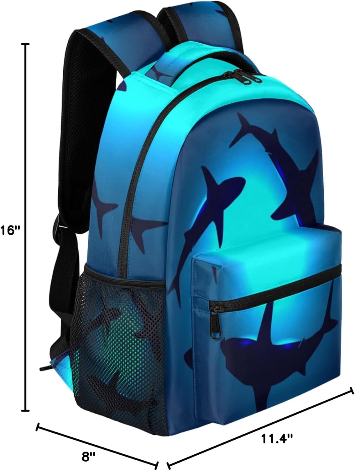 Floating Shark Backpacks for Girls Kids Boys, Ocean Shark Casual Lightweight School Bags Laptop Backpack Student College Bookbag Travel Hiking Daypack