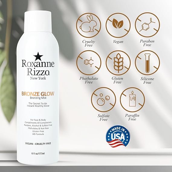 Bronze Glow Duo By Roxanne Rizzo - Celebrity Choice Bronzer - Refreshing Hydrating Mist - Face & Body - Blends with All Skin Tones - TSA Approved Travel Size (100ml) - Includes 177ml & 100ml Bottles
