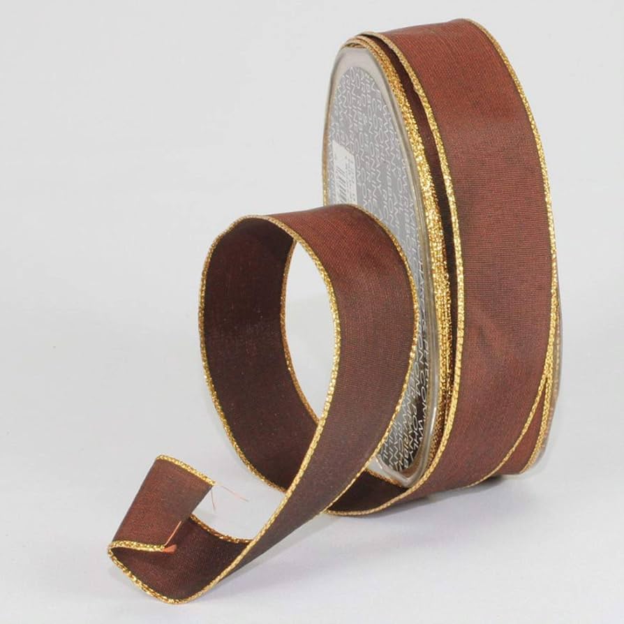 【美品】Elegant Chocolate Brown Ribbon Belt Amazon.com: Brown and Gold Solid Wired Craft Ribbon 1