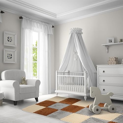 Miniatura 4 de Amylove 18 tapetes cuadrados de espuma de felpa, azulejos entrelazados con borde, tapete de juego esponjoso, alfombras de área de escalada suaves