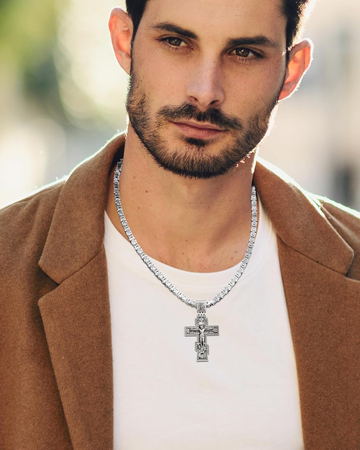 Orthodox Cross Necklace for Men and Women, Antique Silver/Silver/Gold/Gold Silver Tone, Christian Jewelry, Only Pendant/Round Box/Byzantine Chain Match - Image 2