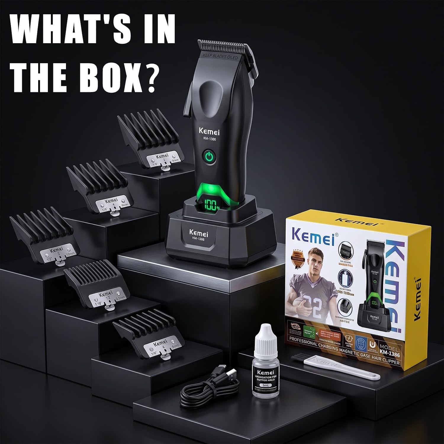 KEMEI 1386 Hair Clippers for Men Cordless Barber Clippers for Hair Cutting
