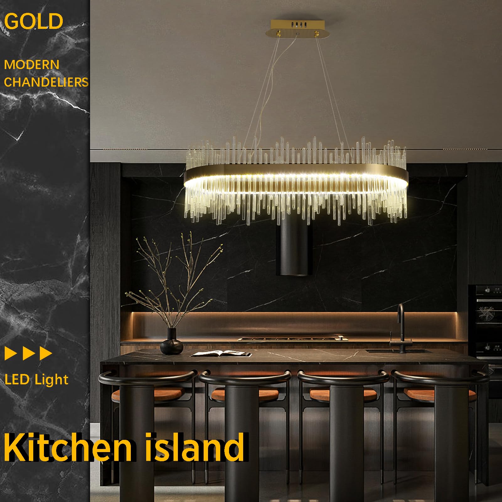 LáMpara De ArañA De Cristal Moderna, LáMpara Colgante Led Dorada, LáMpara De Techo Semiempotrada Para Cocina, Sala De Estar, Dormitorio, Pasillo, Escalera, 80 CM