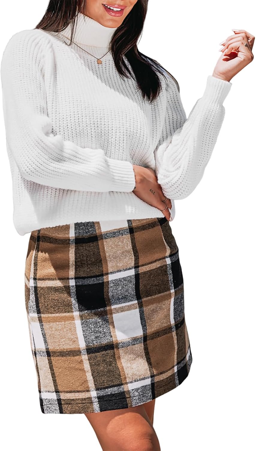 CUPSHE Women's High Waist Plaid Wool Blend Mini Skirt A-Line Casual | Trendy Checkered Design, Soft Comfortable Fit, Above Knee Length,Streetwear Look, Weekend Trips, College Outfits, Daily Wear