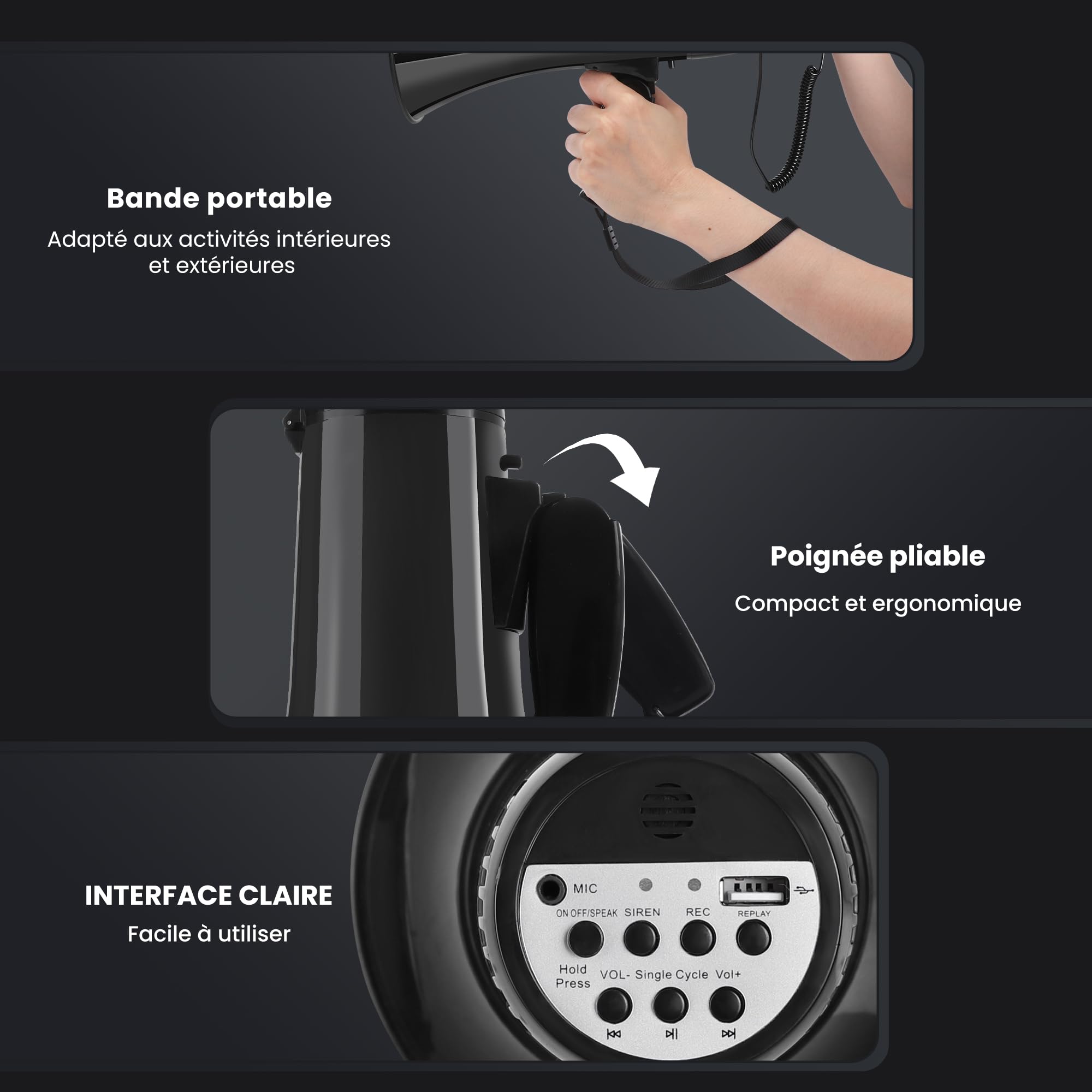 MyMealivos Mégaphone Portable de 35W avec sirène et Enregistrement de 240 Secondes, Couverture vocale jusqu'à 700 mètres