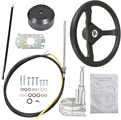 GXYWADY Sistema de dirección marina de 10 pies Sistema de dirección fuera de borda Cable de dirección de barco SS13710 eje 34 con rueda de repuesto