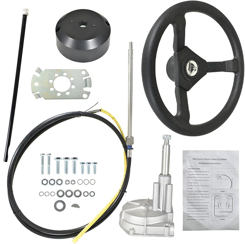 GXYWADY 10 Feet Marine Steering System Outboard Steering System Boat Steering Cable SS13710 3/4 Shaft with 12.4 Inch Wheel Replacement for Marine Boat Outboard Yachts