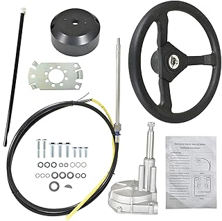 GXYWADY 10 Feet Marine Steering System Outboard Steering System Boat Steering Cable SS13710 3/4 Shaft with 12.4 Inch Wheel Replacement for Marine Boat Outboard Yachts
