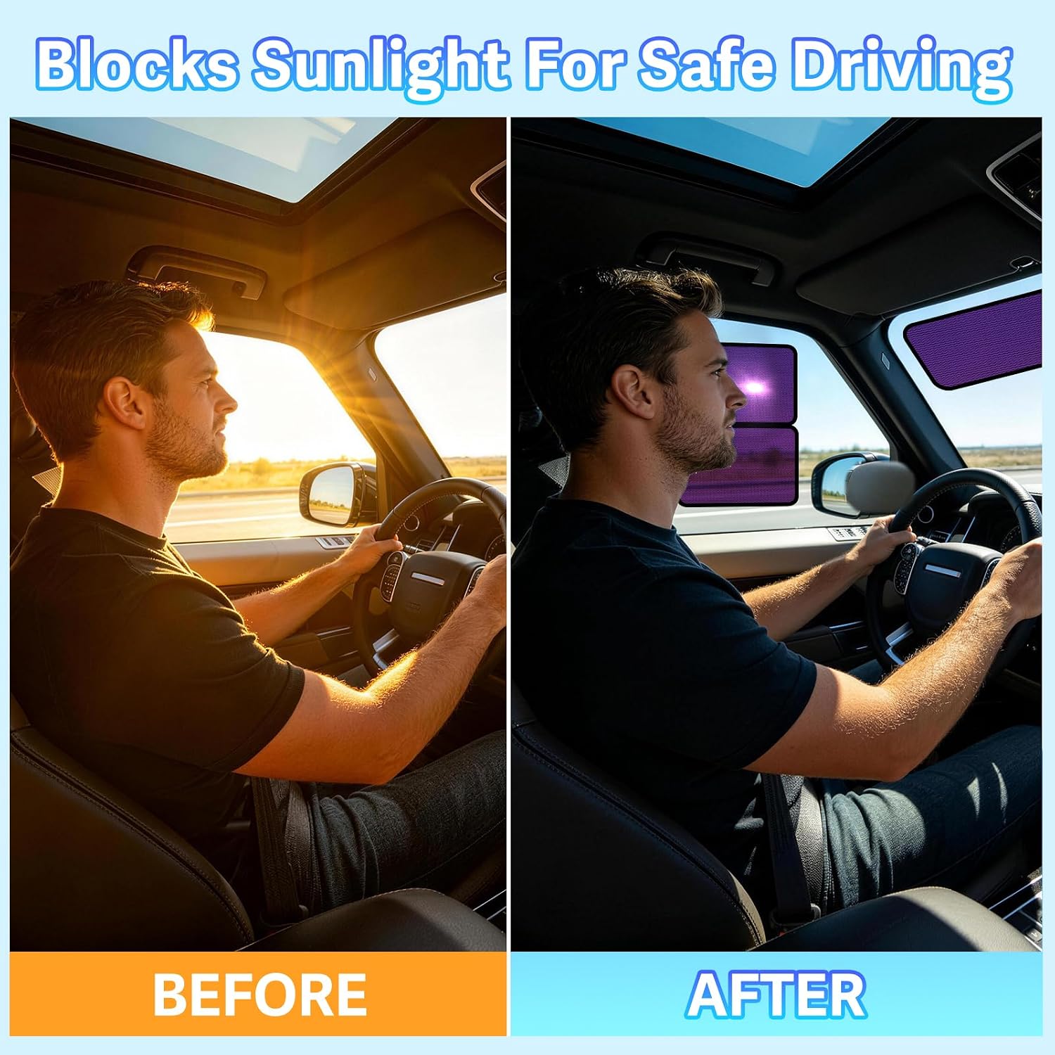 ZATOOTO Static Cling Car Sun Shade for Side Window & Windshield, 4 Pack Expandable Window Shade Sun Blocker Car Windshield Sunshade｜Reinforced Frame｜Anti-Glare｜(2 Pack, 9.84*7 in & 2 Pack, 15.7*7 in)