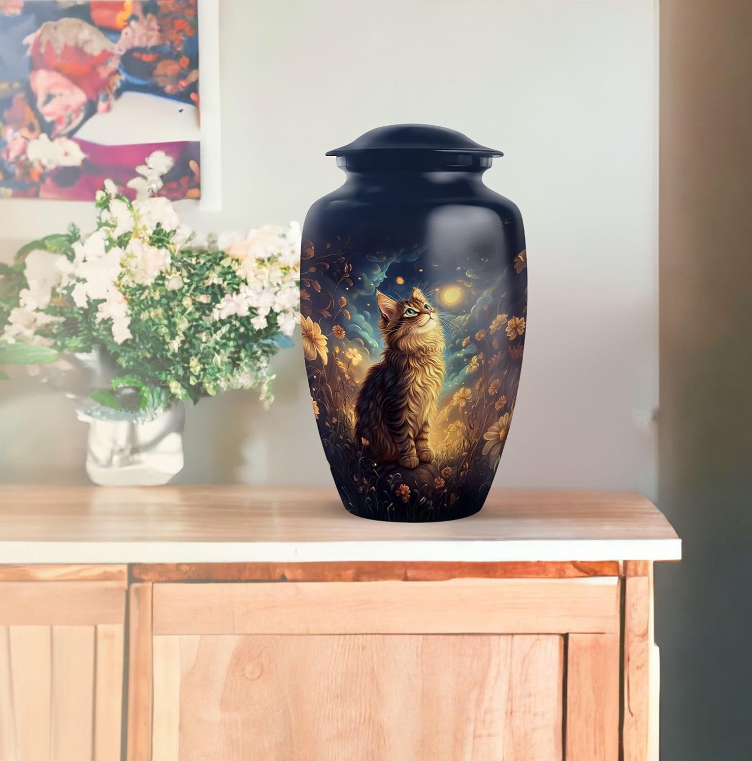 Cat Cremation Urn for Adult Ashes - Funeral Urns for Adult Women - Daisy Flower Mini Decorative Urns for Human Ashes - Funeral Cremation Urn for Female & Male (Set of 5-10", 3")