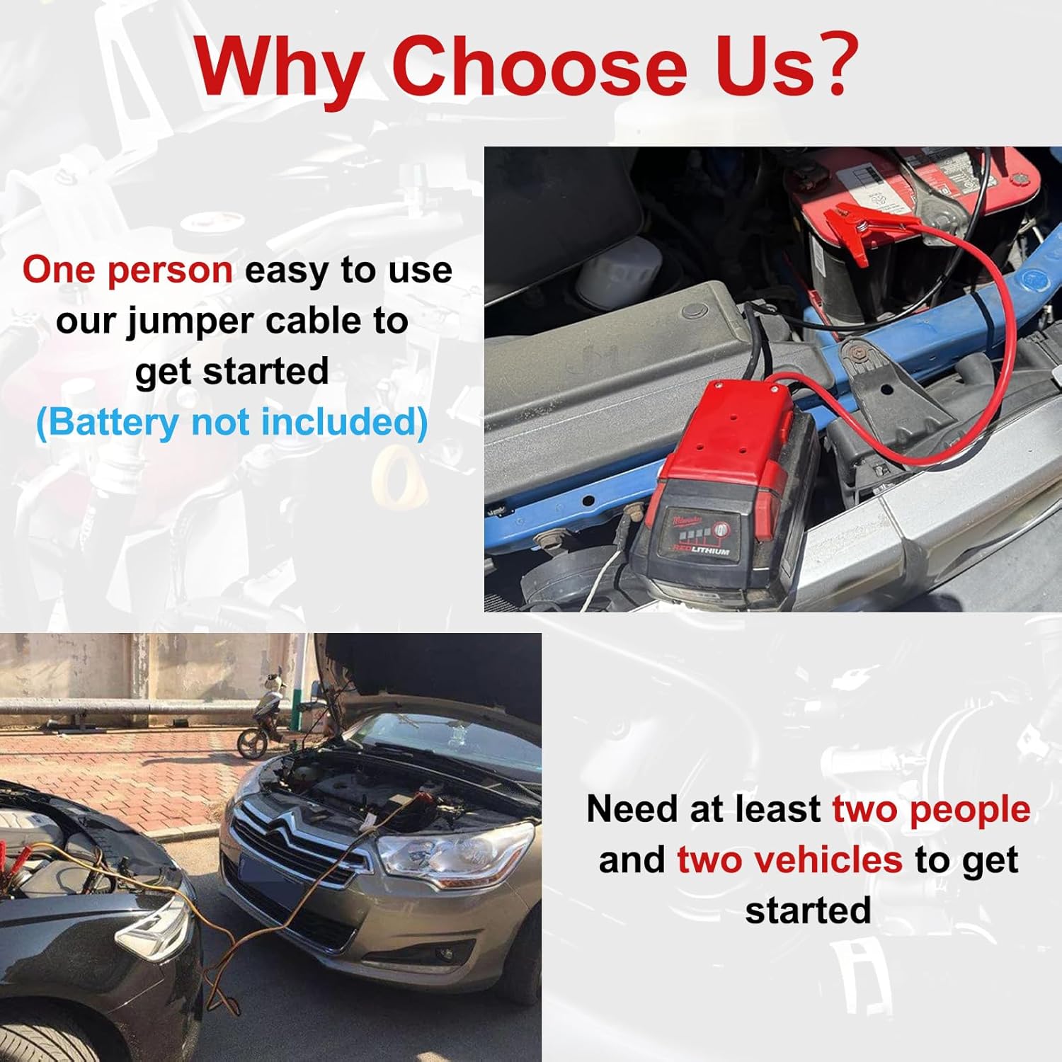 Jumper Cables with Adapter Compatible with Milwaukee M18 18V Battery Jumper Starter, 2ft 8AWG Automotive Booster Cables, Silicone Wire 392°F Heat Resistant for Car Jump Starting Tool Battery - Image 6