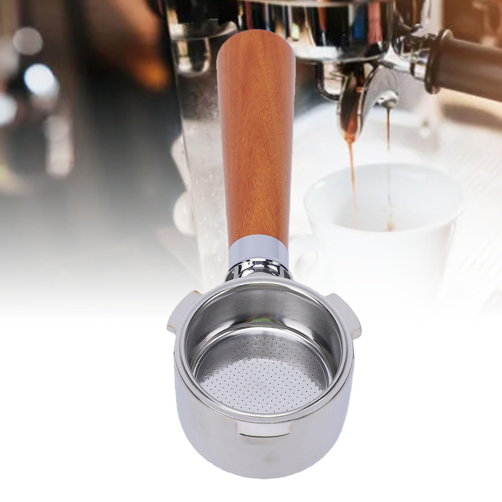 ASHATA Portafiltre à café en Acier Inoxydable 51mm avec Manche en Bois de