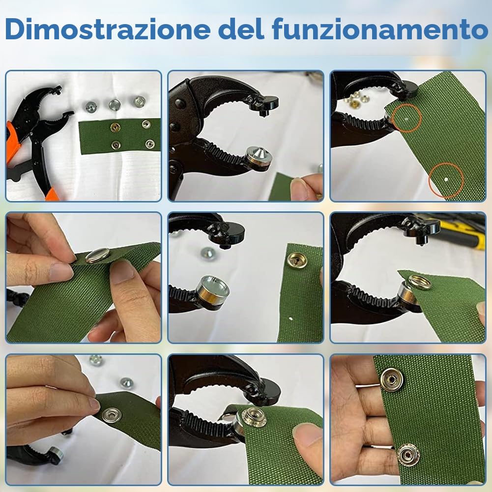 Pinza manuale per occhiello con pinza e occhiello, 10 mm, set di punzonatura per teloni, tessuti, tende da sole