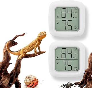 2 PCS Reptile Thermometer and Humidity Gauge With On-Off, Tank Accessories for Jumping Spider, Leopard Gecko, Hermit Crab, Ball Python, Lizard