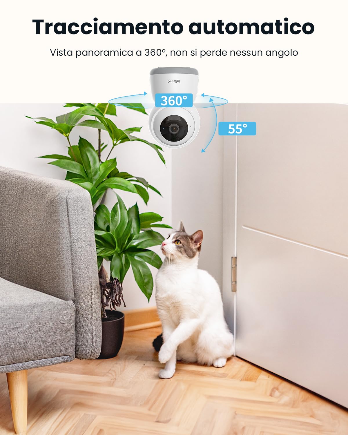 ieGeek 5MP Telecamera WiFi Interno 2.4/5GHz, Videocamera Sorveglianza con Tracciamento del Movimento, Rotazione a 360°, Sirena, Visione Notturna, Audio Bidirezionale, Funziona con Alexa, SC1 Pro