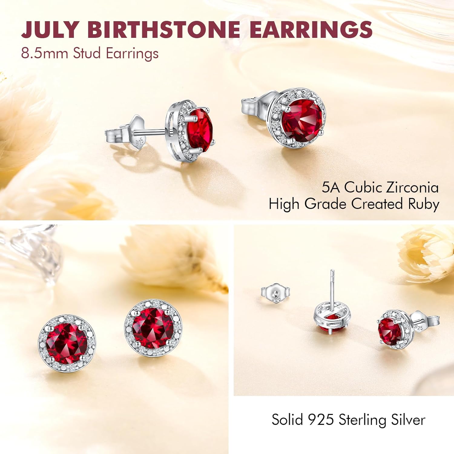DAYBYDAY Birthstone Earrings for Women 925 Sterling Silver Halo Stud Earrings, Small Round/Cushion/Heart Gemstone Earrings Birthstone Jewelry - Image 4